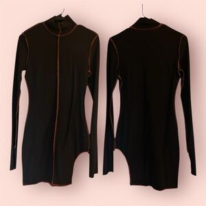 NWOT black long sleeve orange contrast cut out mockneck goth bodycon mini dress